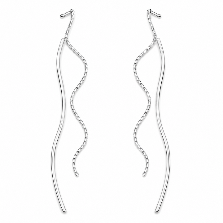 Chrome Swirls Threader Earring - Silver