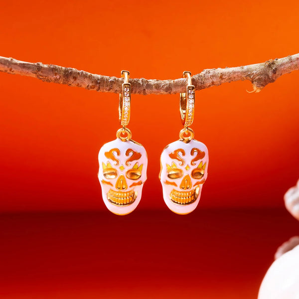 Afterlife Fiesta Skull Huggie Drop Earrings