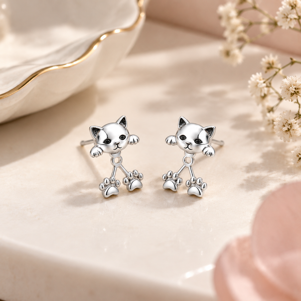 Kitty Got Claws Earrings - Silver