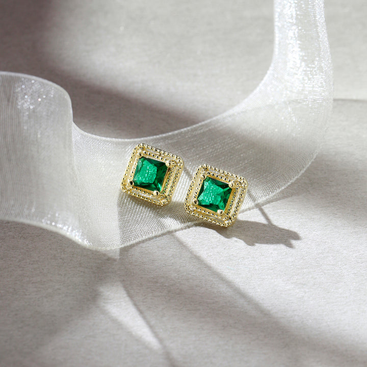 Geo Frame Stud Earrings - Green