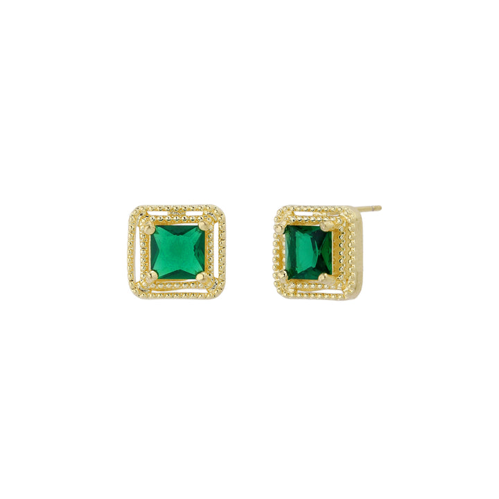 Geo Frame Stud Earrings - Green