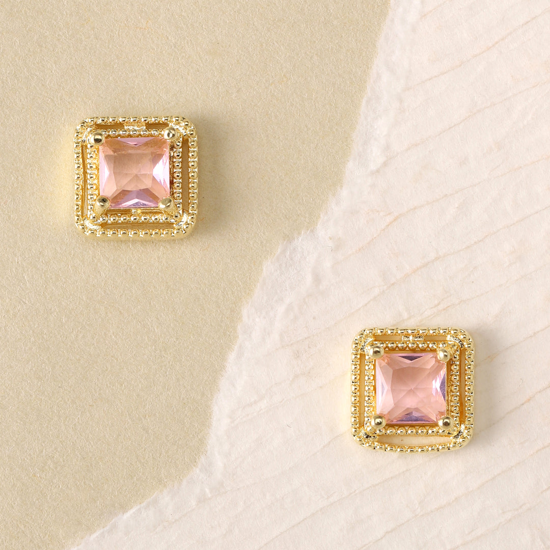 Geo Frame Stud Earrings - Pink