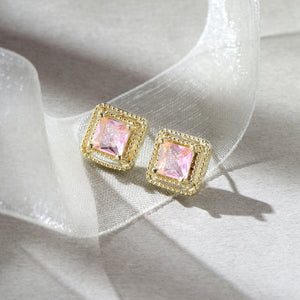 Geo Frame Stud Earrings - Pink