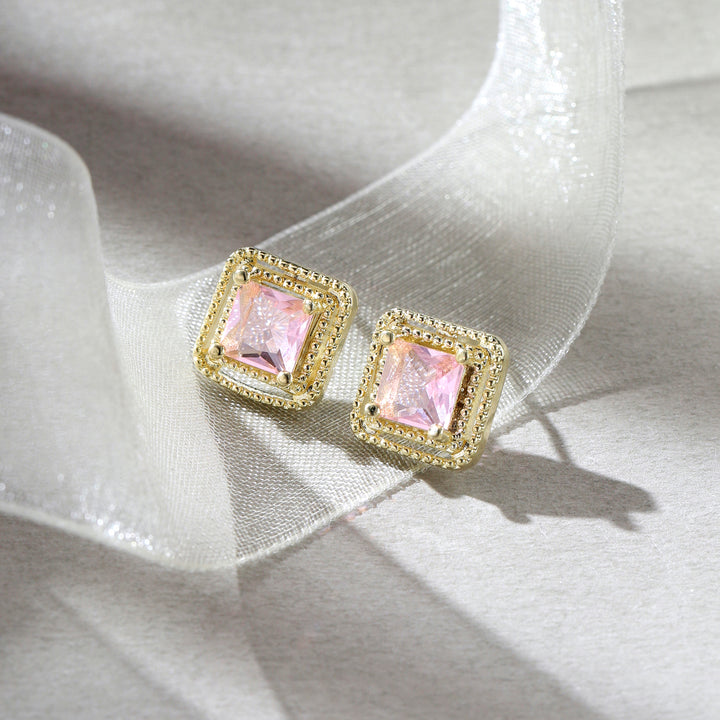 Geo Frame Stud Earrings - Pink