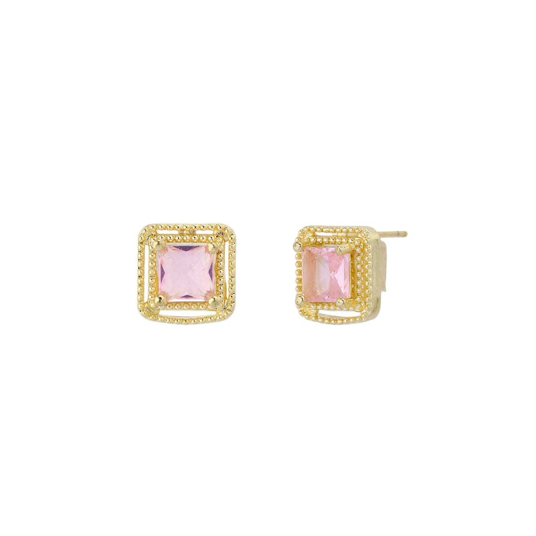 Geo Frame Stud Earrings - Pink