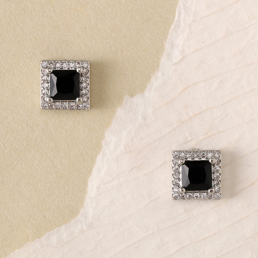 Geo Frame Stud Earrings - Black