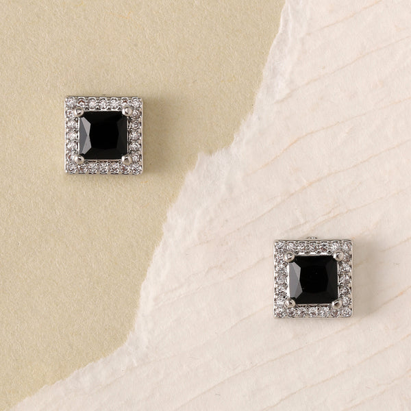 Geo Frame Stud Earrings - Black