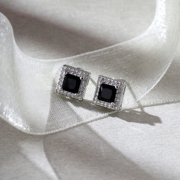 Geo Frame Stud Earrings - Black
