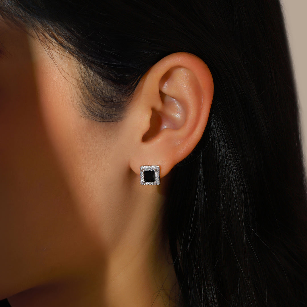 Geo Frame Stud Earrings - Black