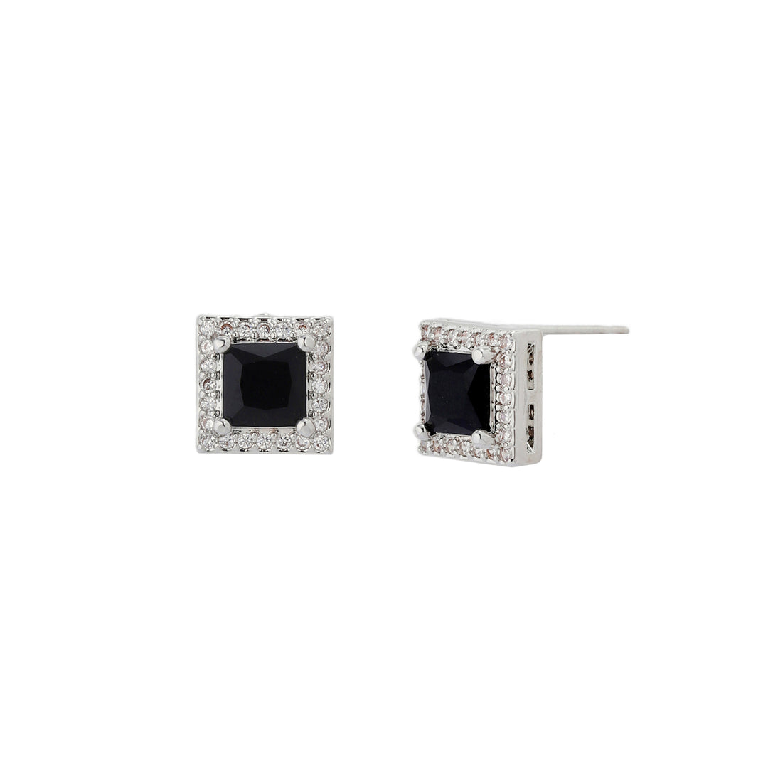 Geo Frame Stud Earrings - Black