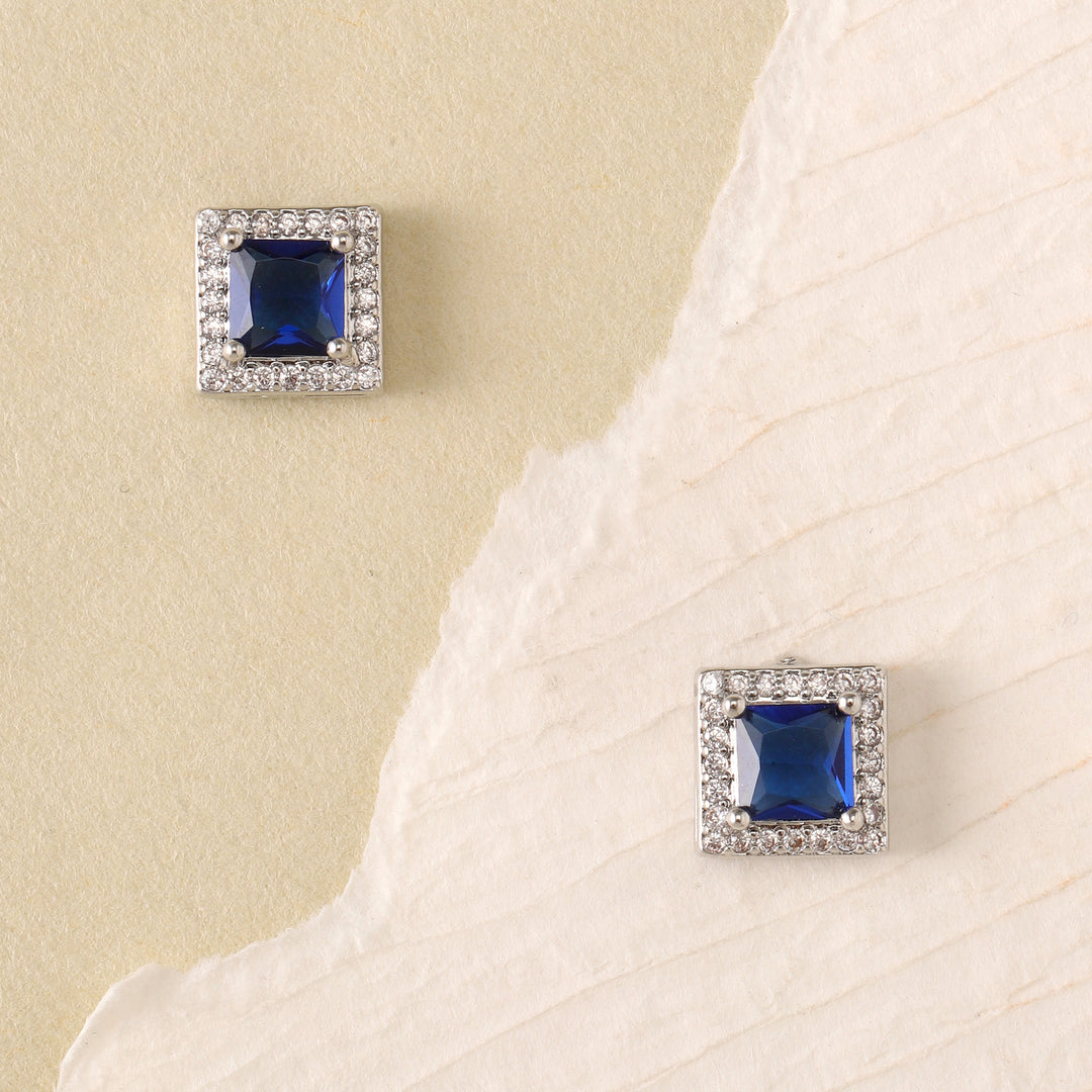 Geo Frame Stud Earrings - Deep Blue