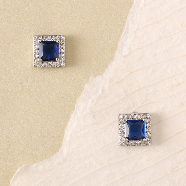 Geo Frame Stud Earrings - Deep Blue