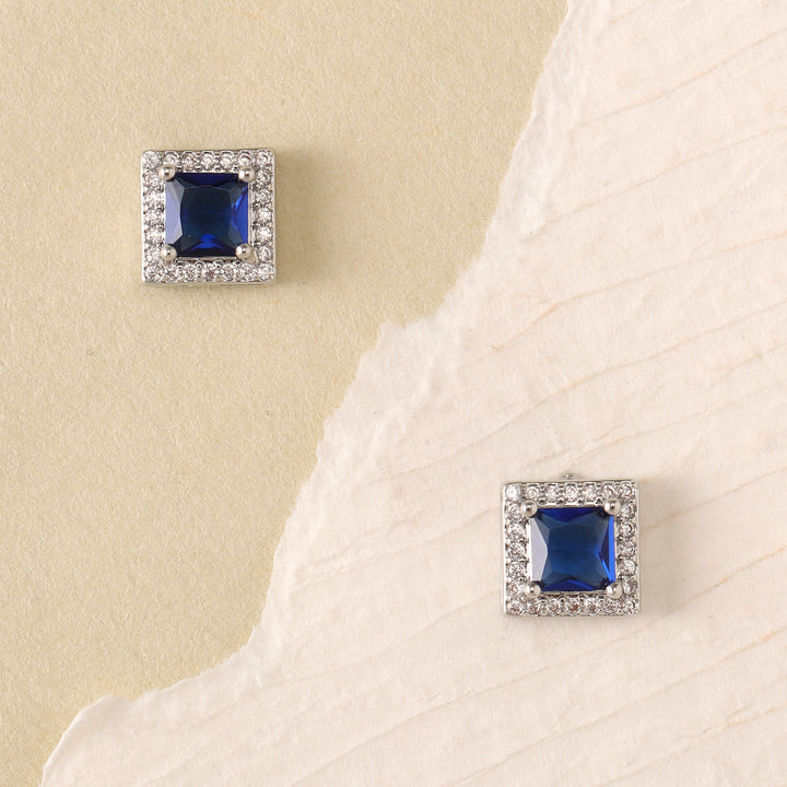 Geo Frame Stud Earrings - Deep Blue