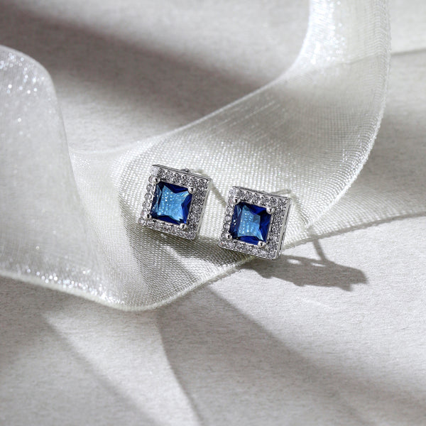 Geo Frame Stud Earrings - Deep Blue