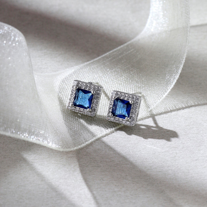 Geo Frame Stud Earrings - Deep Blue