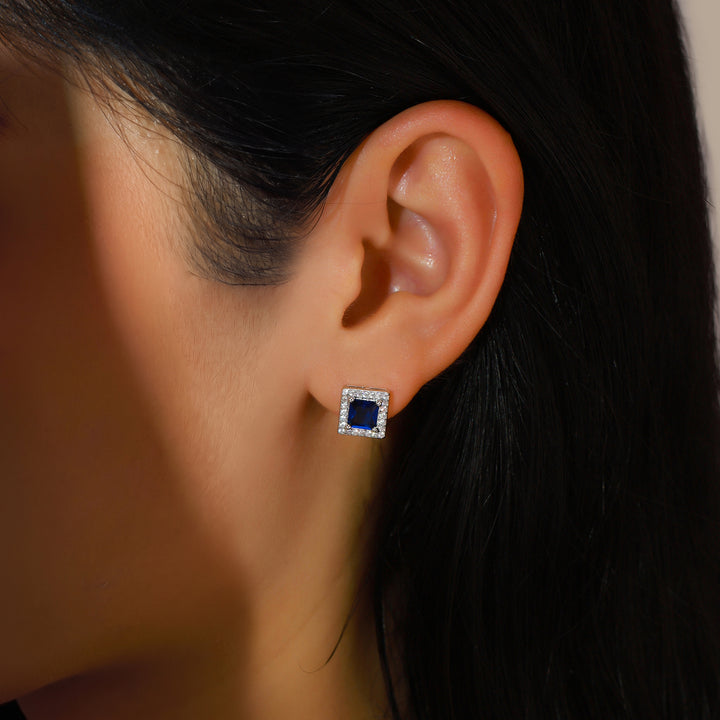 Geo Frame Stud Earrings - Deep Blue