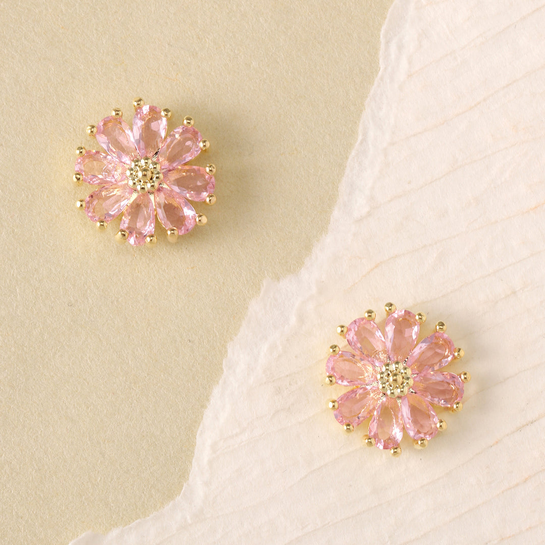 Crystal Daisy Stud Earrings - Pink