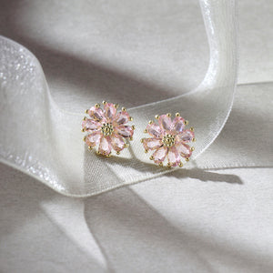 Crystal Daisy Stud Earrings - Pink
