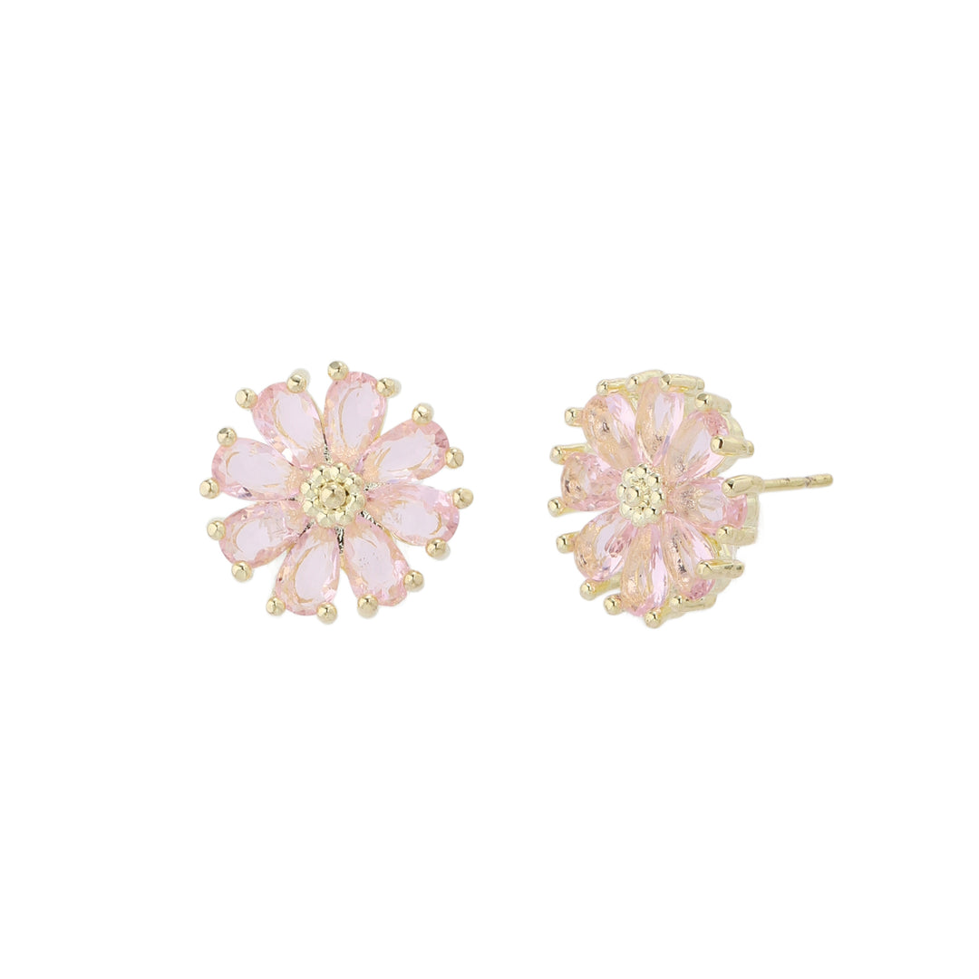 Crystal Daisy Stud Earrings - Pink