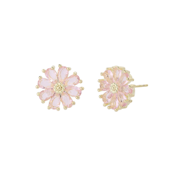 Crystal Daisy Stud Earrings - Pink