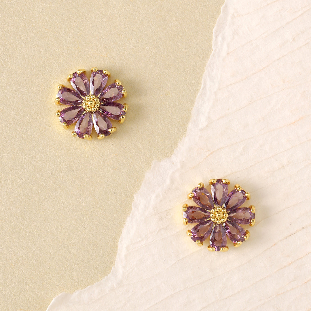 Crystal Daisy Stud Earrings - Purple