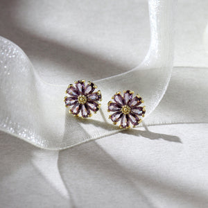 Crystal Daisy Stud Earrings - Purple