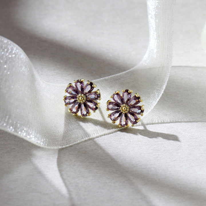 Crystal Daisy Stud Earrings - Purple