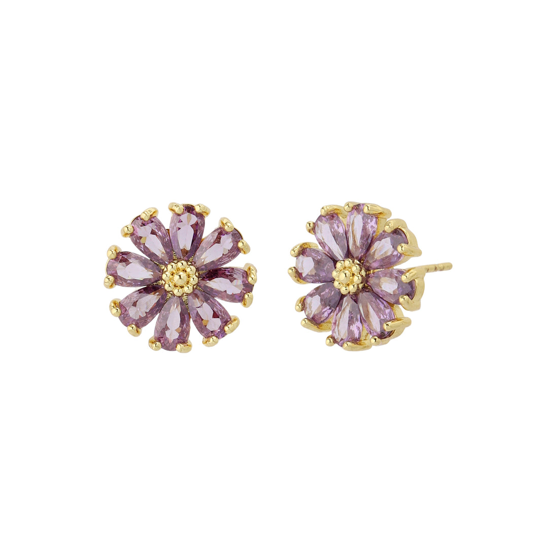 Crystal Daisy Stud Earrings - Purple