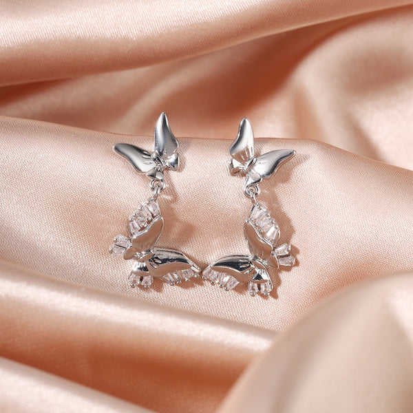 Butterfly Glow Drop Earrings - Silver