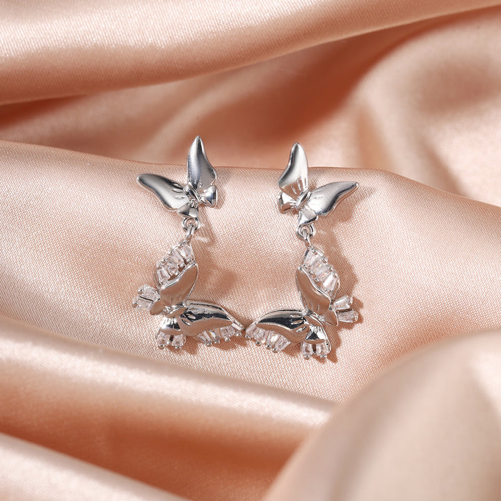 Butterfly Glow Drop Earrings - Silver