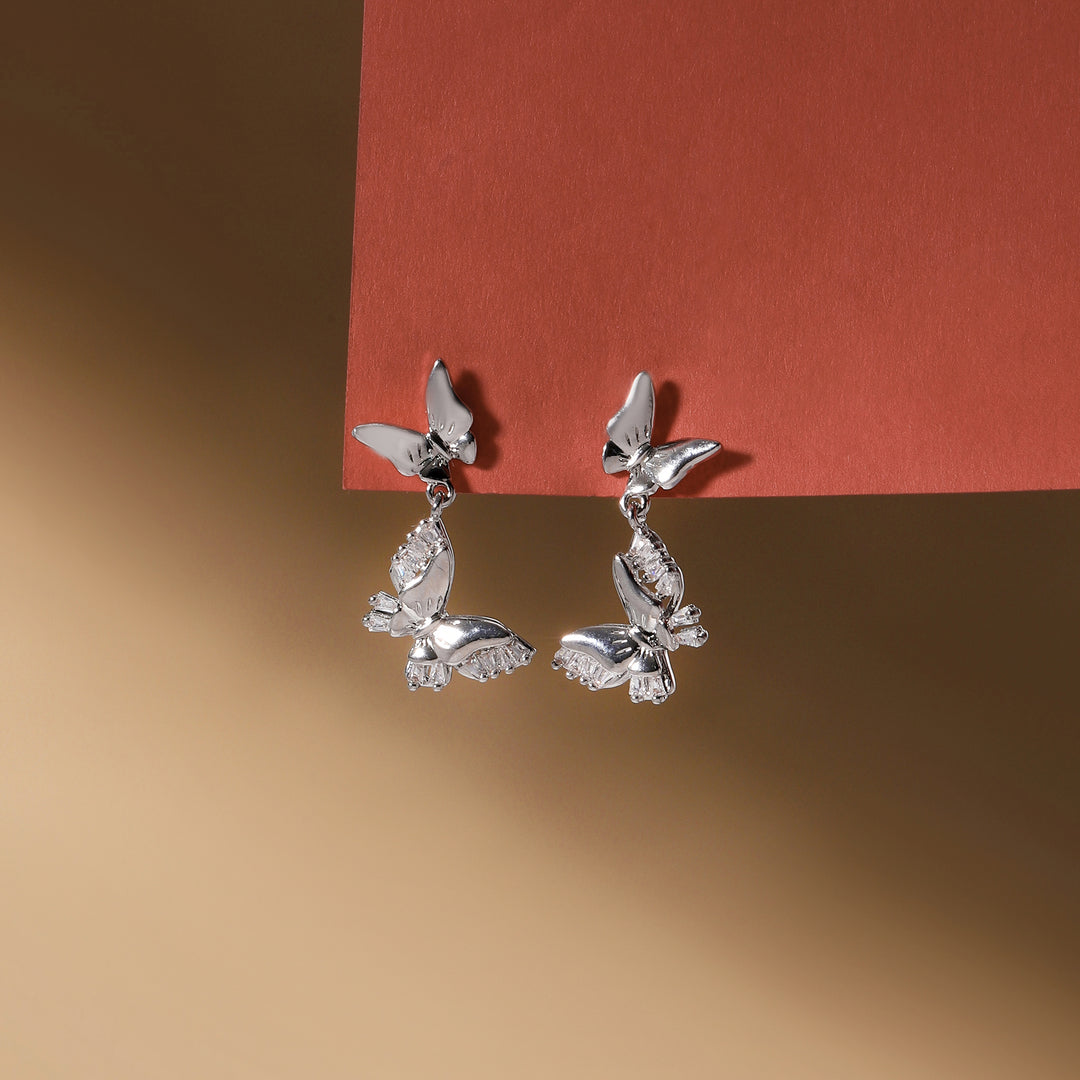 Butterfly Glow Drop Earrings - Silver