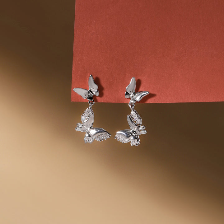 Butterfly Glow Drop Earrings - Silver