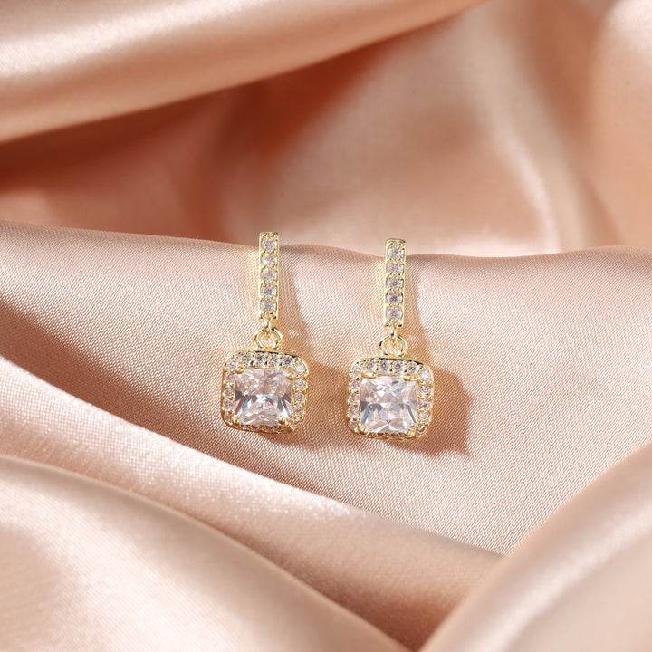 Aurelia Halo Square Drop Earrings