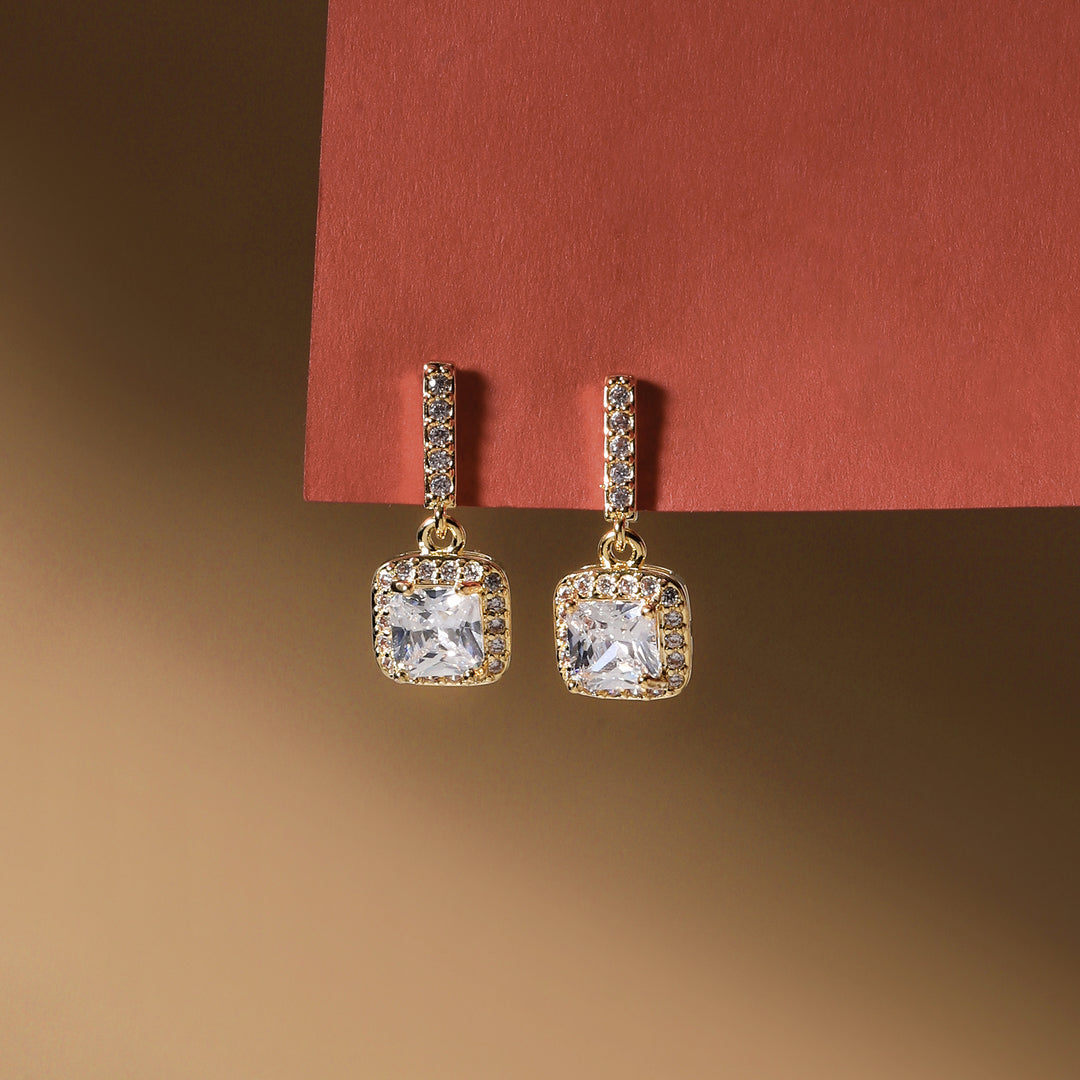 Aurelia Halo Square Drop Earrings