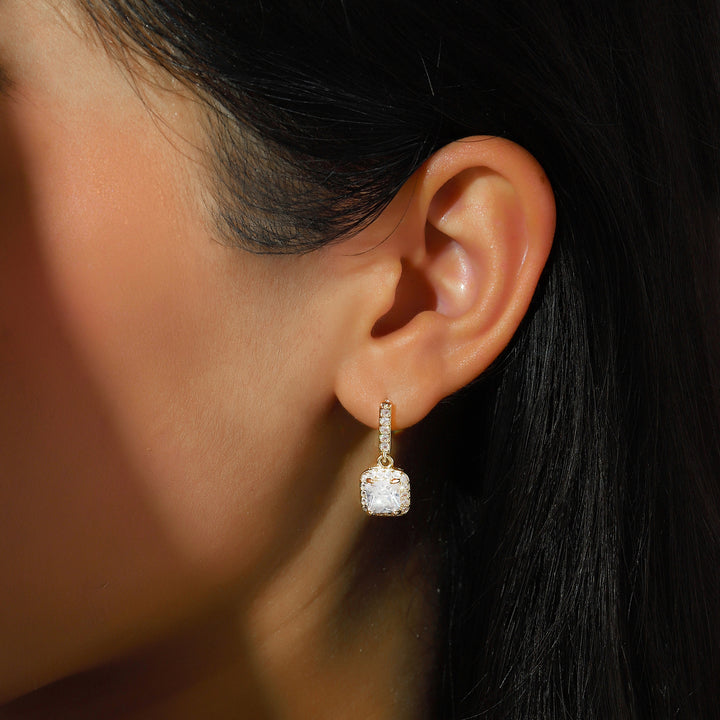 Aurelia Halo Square Drop Earrings