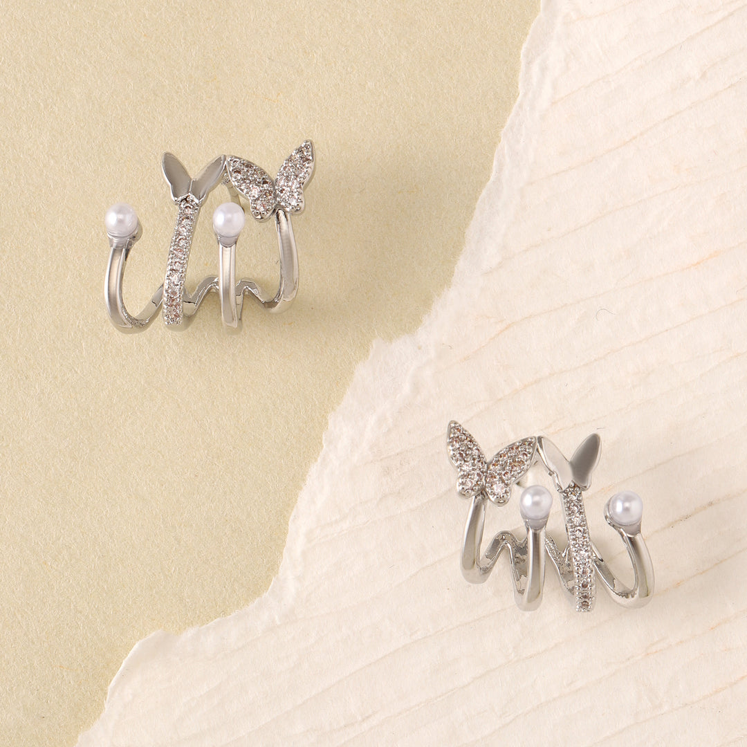 Flutter Pearl Huggie Earrings