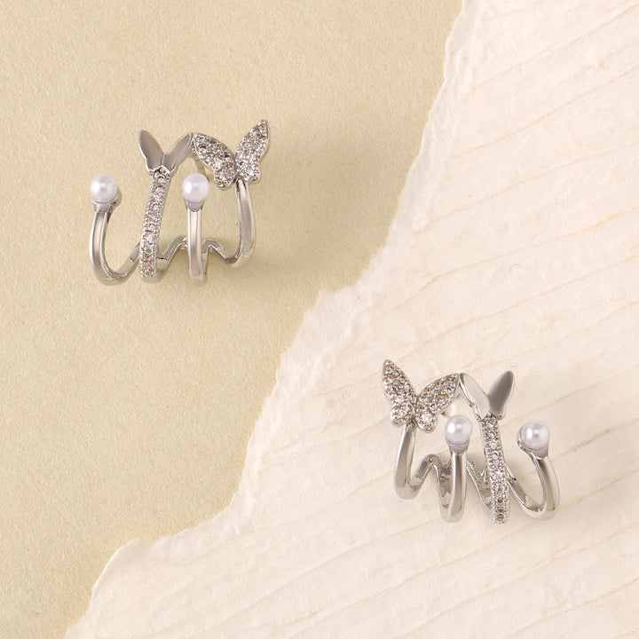 Flutter Pearl Huggie Earrings