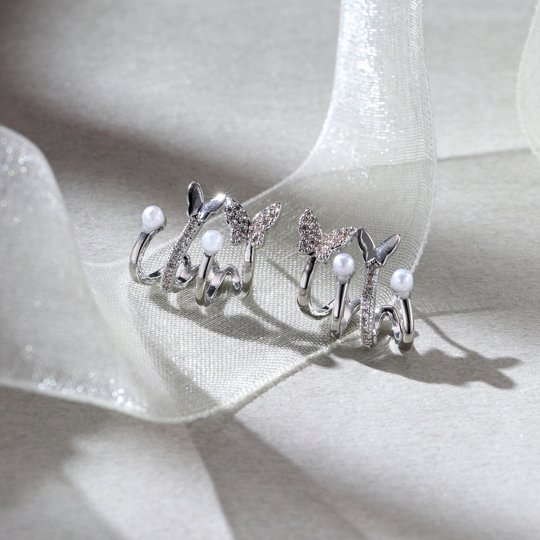 Flutter Pearl Huggie Earrings