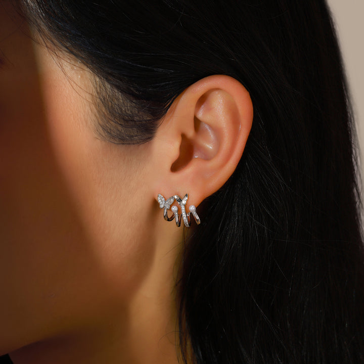 Flutter Pearl Huggie Earrings