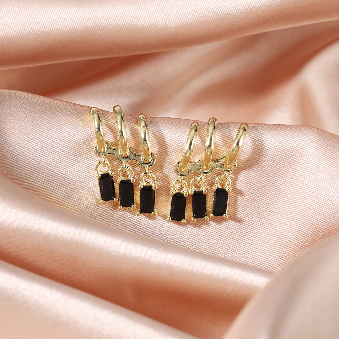 Trois Crystal Hoops Earrings - Gold