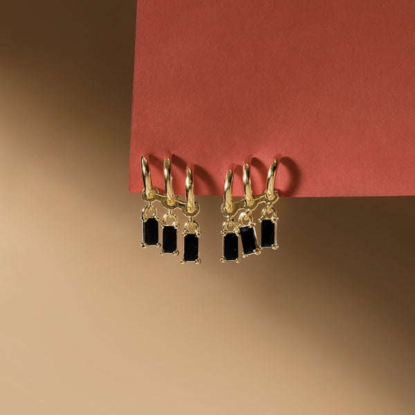 Trois Crystal Hoops Earrings - Gold