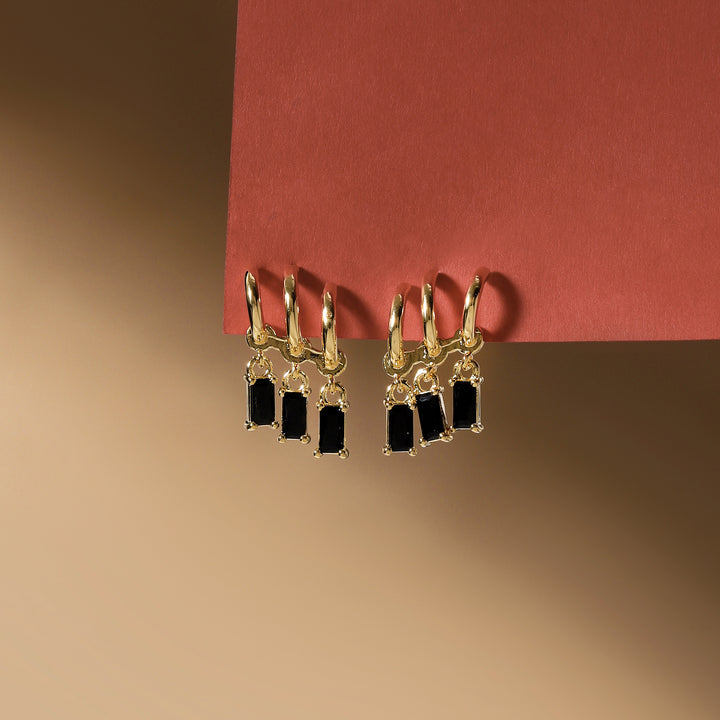 Trois Crystal Hoops Earrings - Gold