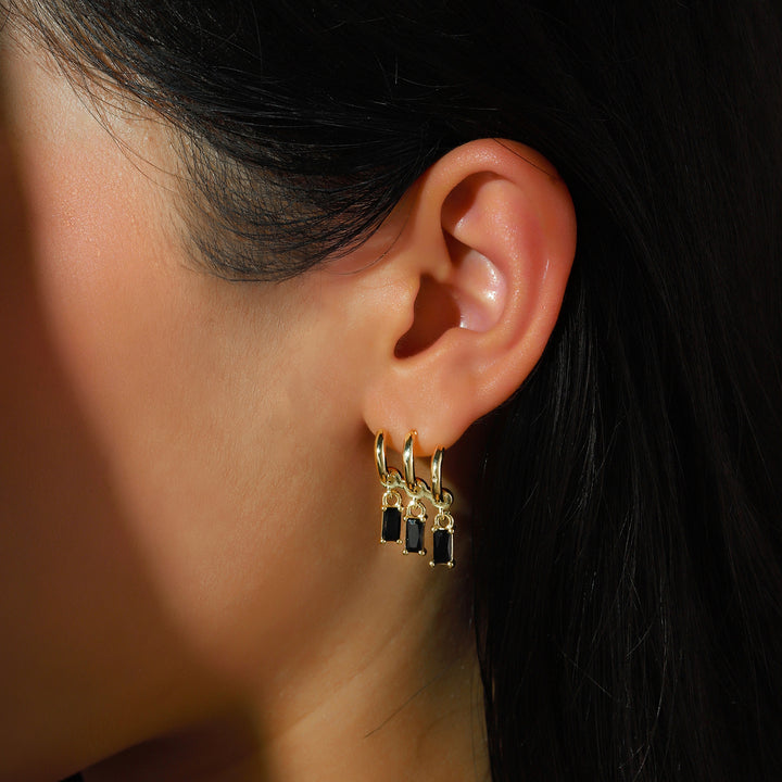 Trois Crystal Hoops Earrings - Gold