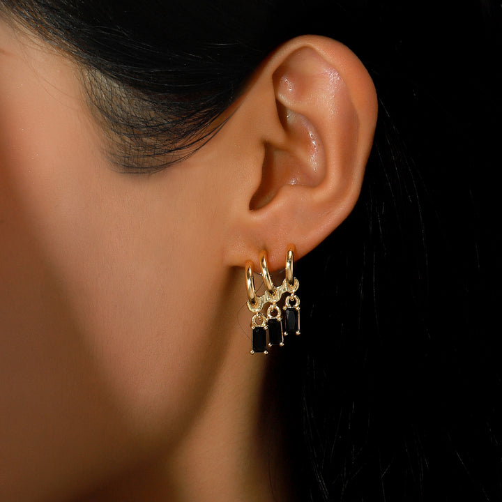 Trois Crystal Hoops Earrings - Gold