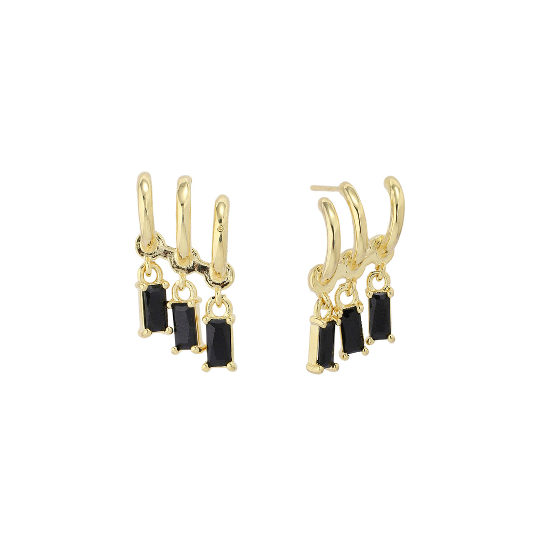 Trois Crystal Hoops Earrings - Gold