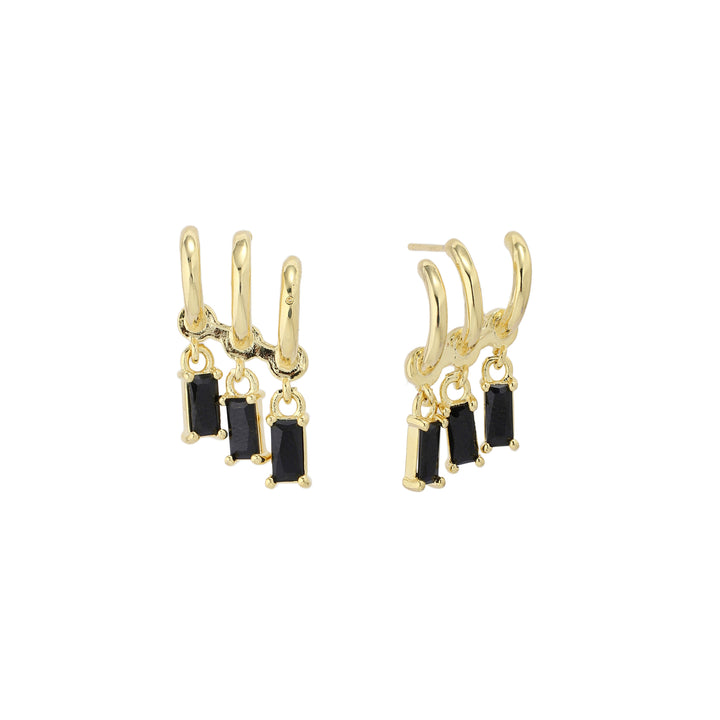 Trois Crystal Hoops Earrings - Gold