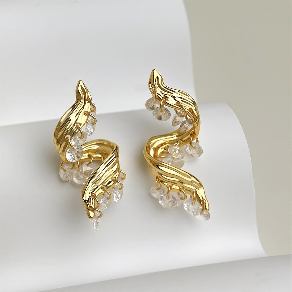 Golden Wavelet Spark Earrings