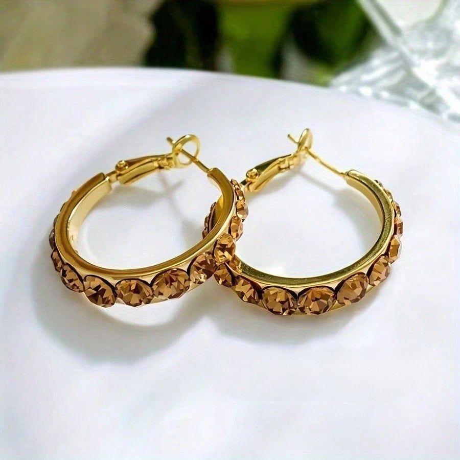 Lustre Accent Hoop Earrings - Brown
