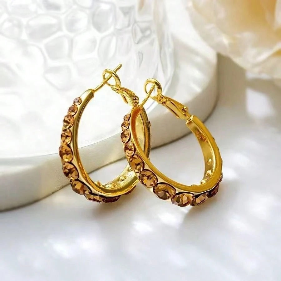 Lustre Accent Hoop Earrings - Brown