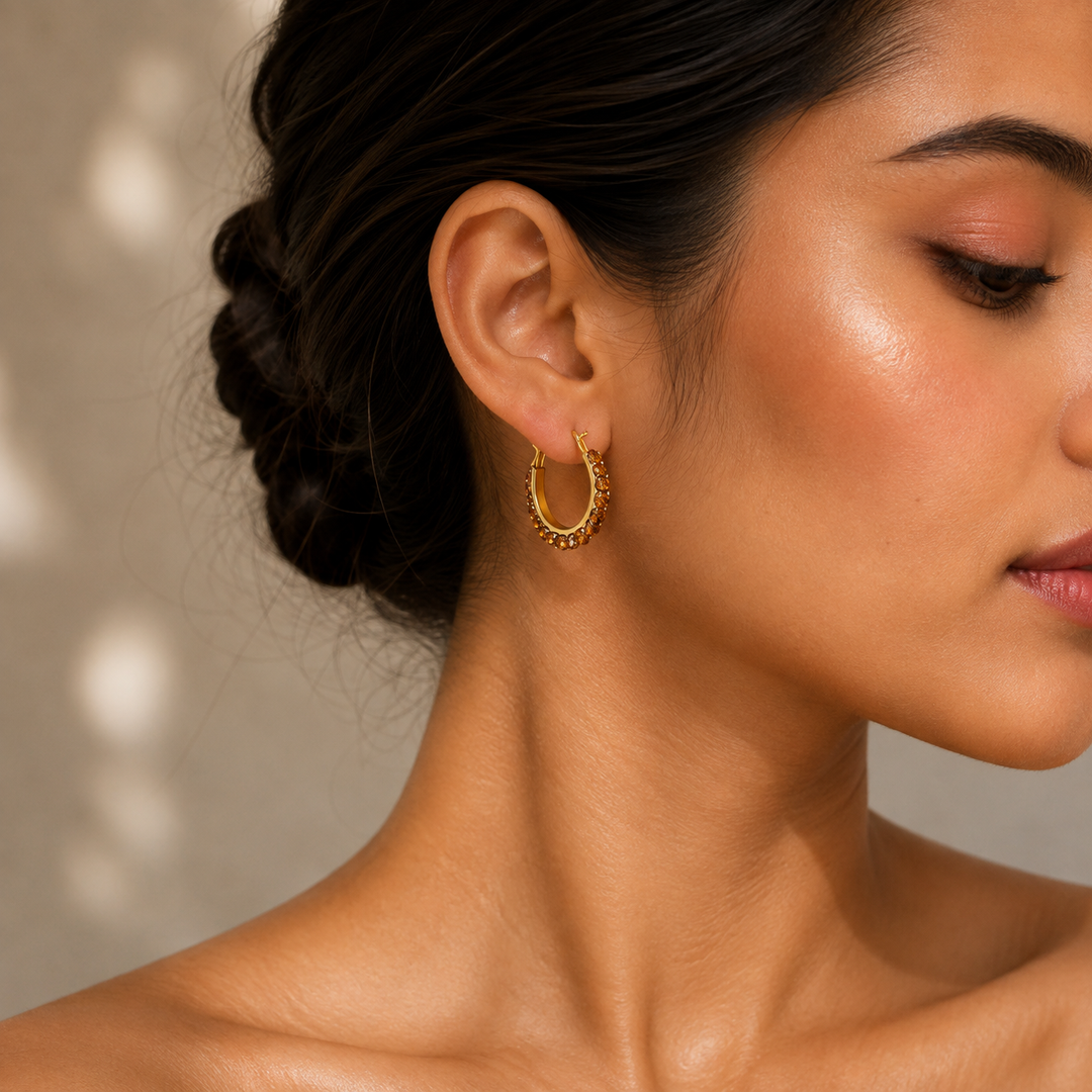 Lustre Accent Hoop Earrings - Brown